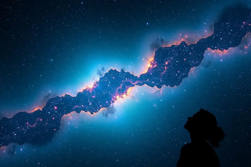 Pessoas observando estrelas e luzes estranhas no céu.